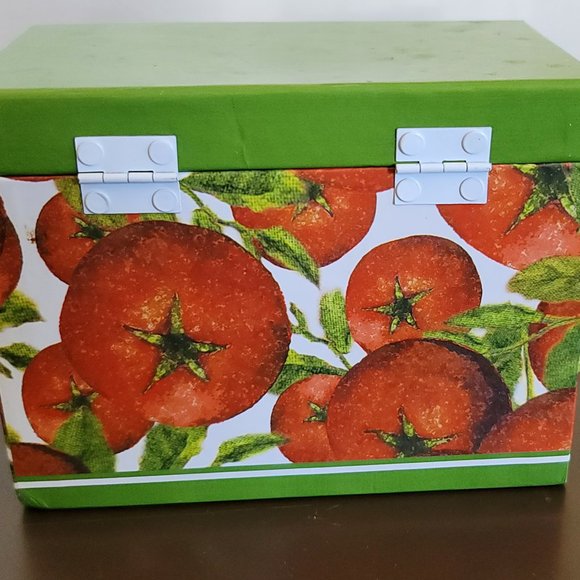Recipe Card Holder Tomatoes Green Plaid Cards Index Cardboard Style Kitchen Cute - Picture 11 of 12